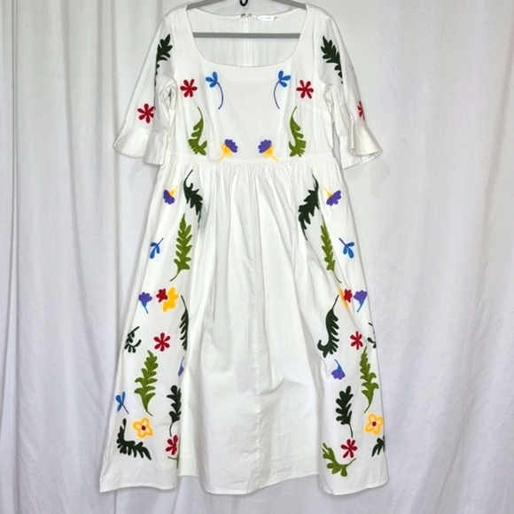 eShakti Floral Embroidered Cotton Poplin Dress - Size L/XL - Picture 4 of 16